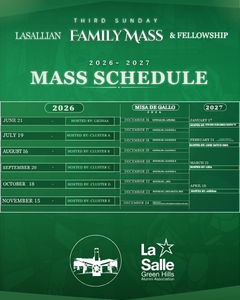3RD SUNDAY LASALLIAN FAMILY MASS SCHEDULE